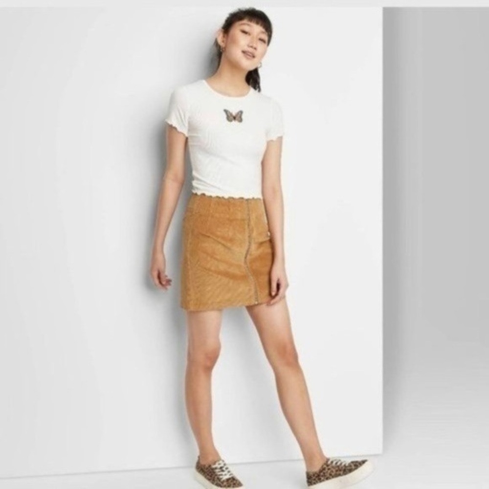 NWT Wild Fable Size 0 Brown Corduroy Mini Skirt A-Line Zipper Front Fall XXS